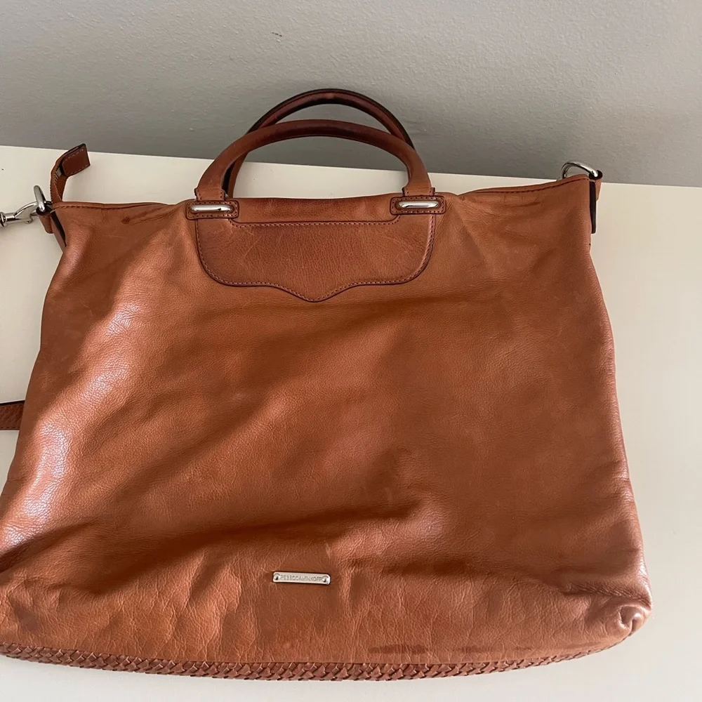 Rebecca Minkoff Bonnie Box Woven Almond Brown Leather Satchel Shoulder Bag - Picture 15 of 15